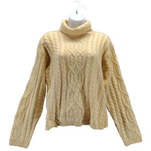 Karen Scott Womens Size L Yellow Cropped Sweater Cable Knit Cowl Neck Cabincore
